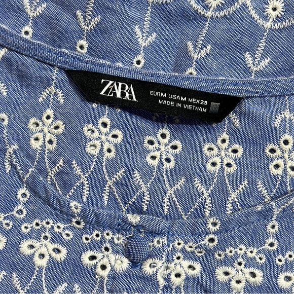 Zara NEW Floral Embroidered Blue White Crop Top Medium Feminine Cottagecore Boho - Picture 6 of 7
